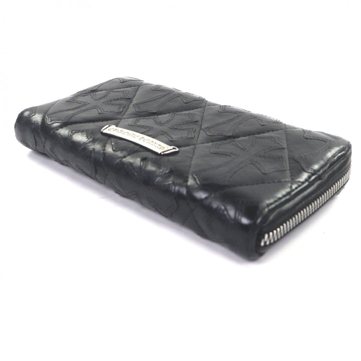 Very Good CHROME HEARTS Purse REC F ZIP QUILTED black leather mens