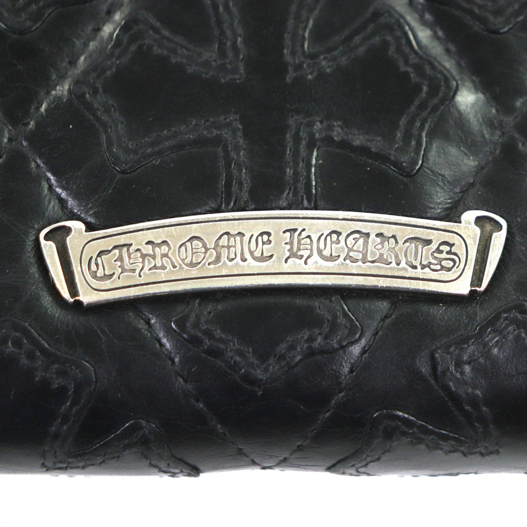 Very Good CHROME HEARTS Purse REC F ZIP QUILTED black leather mens