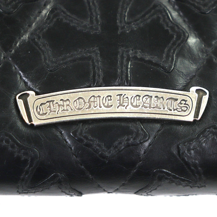 Very Good CHROME HEARTS Purse REC F ZIP QUILTED black leather mens