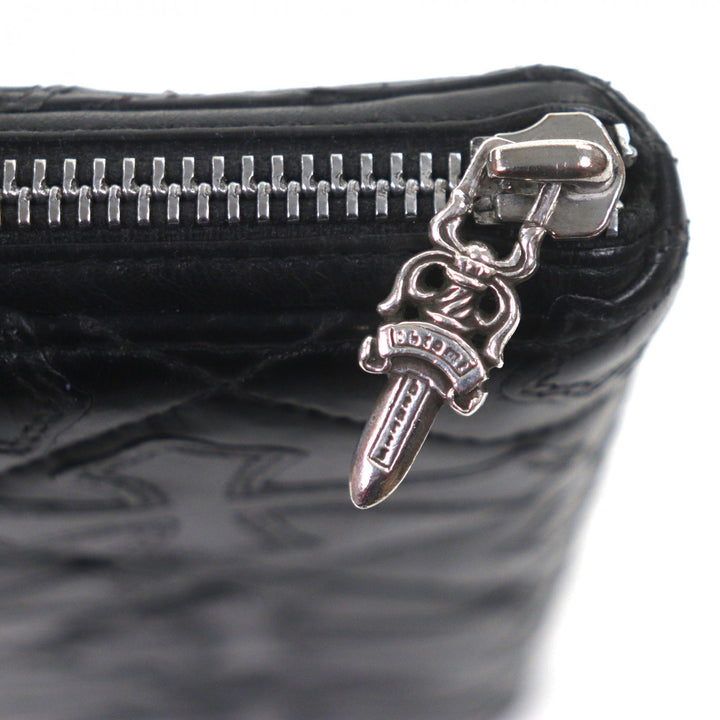 Very Good CHROME HEARTS Purse REC F ZIP QUILTED black leather mens