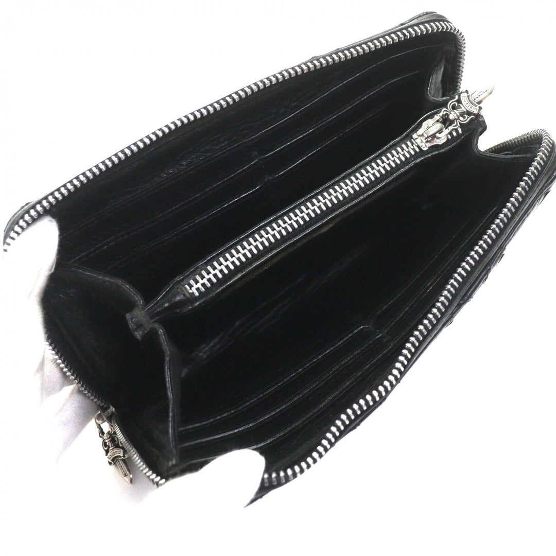 Very Good CHROME HEARTS Purse REC F ZIP QUILTED black leather mens