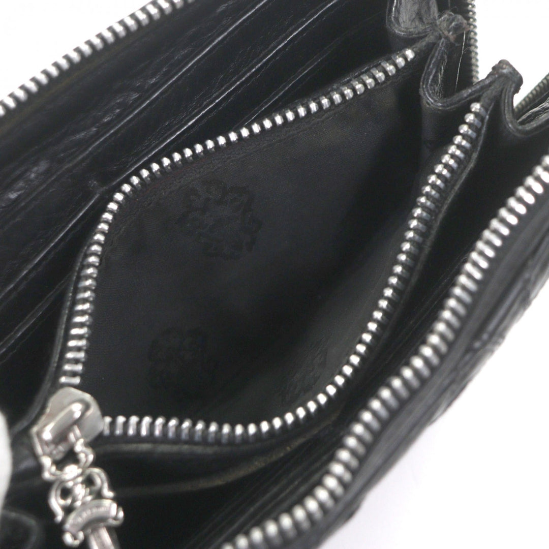 Very Good CHROME HEARTS Purse REC F ZIP QUILTED black leather mens