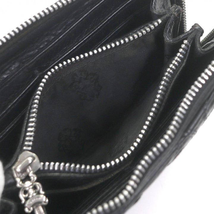 Very Good CHROME HEARTS Purse REC F ZIP QUILTED black leather mens