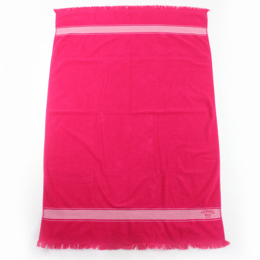 Pristine HERMES towel Beach Towel Yachting PM Large size with fringe pink cotton