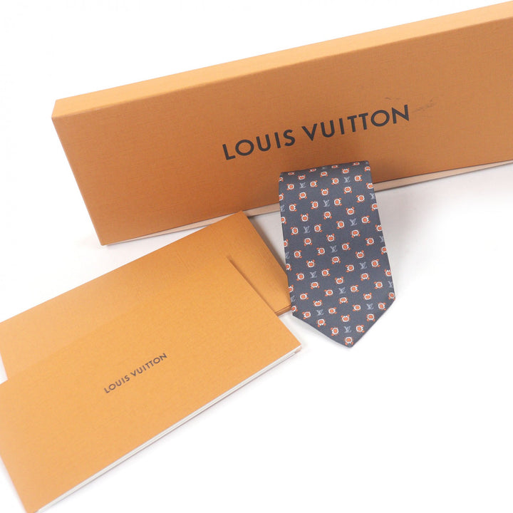 Excellent LOUIS VUITTON tie Cravate Monogram Club Navy silk mens M94827