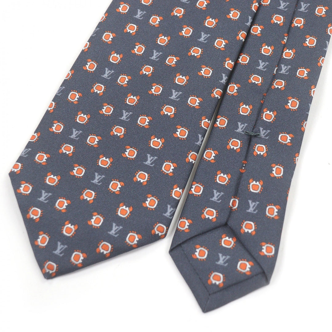 Excellent LOUIS VUITTON tie Cravate Monogram Club Navy silk mens M94827