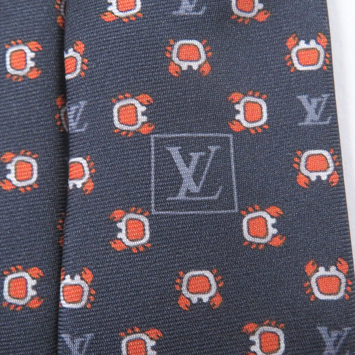 Excellent LOUIS VUITTON tie Cravate Monogram Club Navy silk mens M94827