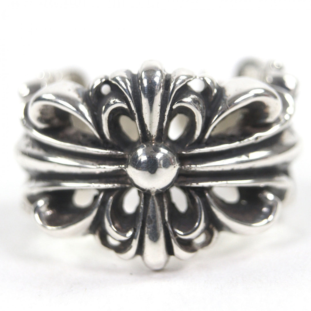 Great CHROME HEARTS Ring DBL FLRL CRS Double floral cross Silver SV925 mens
