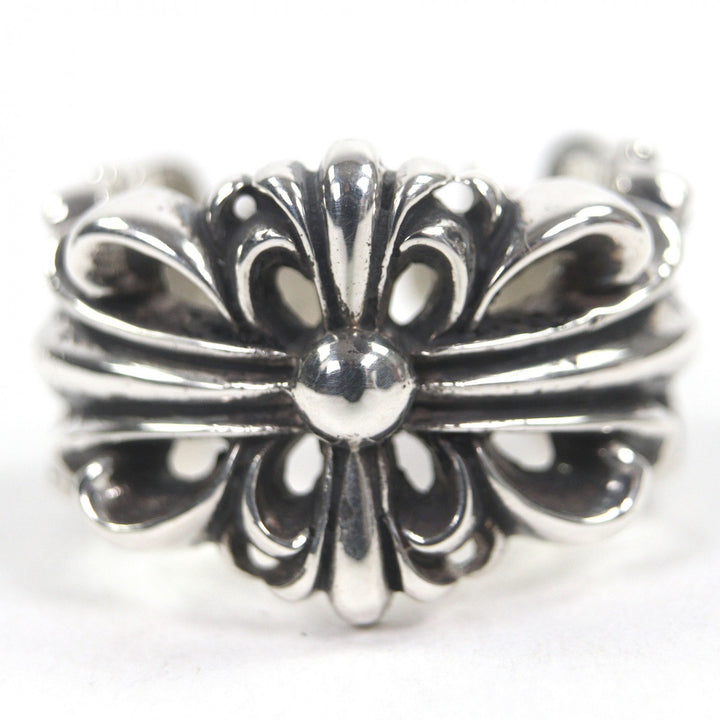 Great CHROME HEARTS Ring DBL FLRL CRS Double floral cross Silver SV925 mens