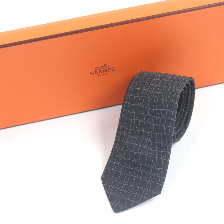 新品 エルメス ネクタイ SOIE LOURDE 7CM LOOK LIKE オーバーオールハンドル ネイビー シルク 339009T