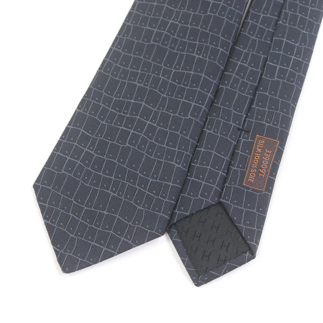 新品 エルメス ネクタイ SOIE LOURDE 7CM LOOK LIKE オーバーオールハンドル ネイビー シルク 339009T
