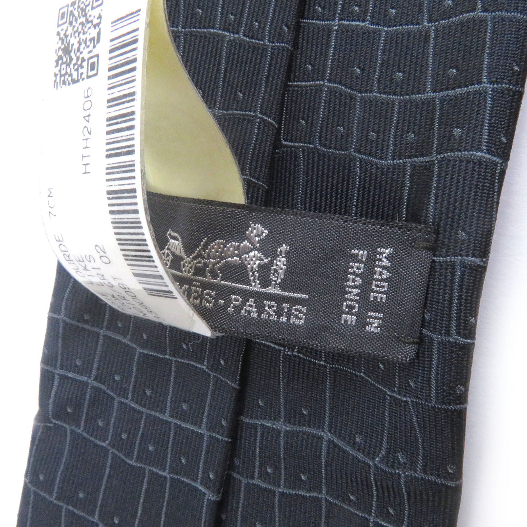 新品 エルメス ネクタイ SOIE LOURDE 7CM LOOK LIKE オーバーオールハンドル ネイビー シルク 339009T
