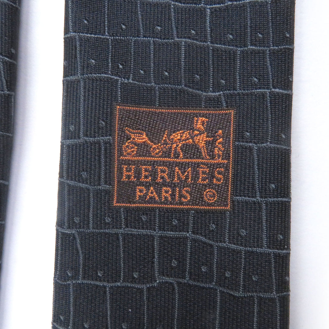 新品 エルメス ネクタイ SOIE LOURDE 7CM LOOK LIKE オーバーオールハンドル ネイビー シルク 339009T