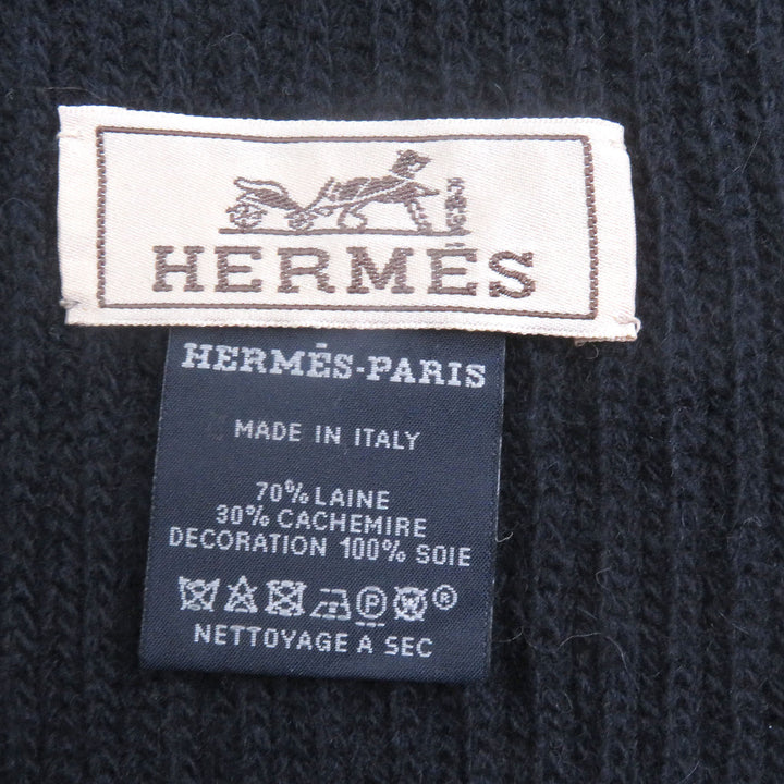 HERMES スカーフ Hロゴ シティポケットニット ネイビー ウール メンズ