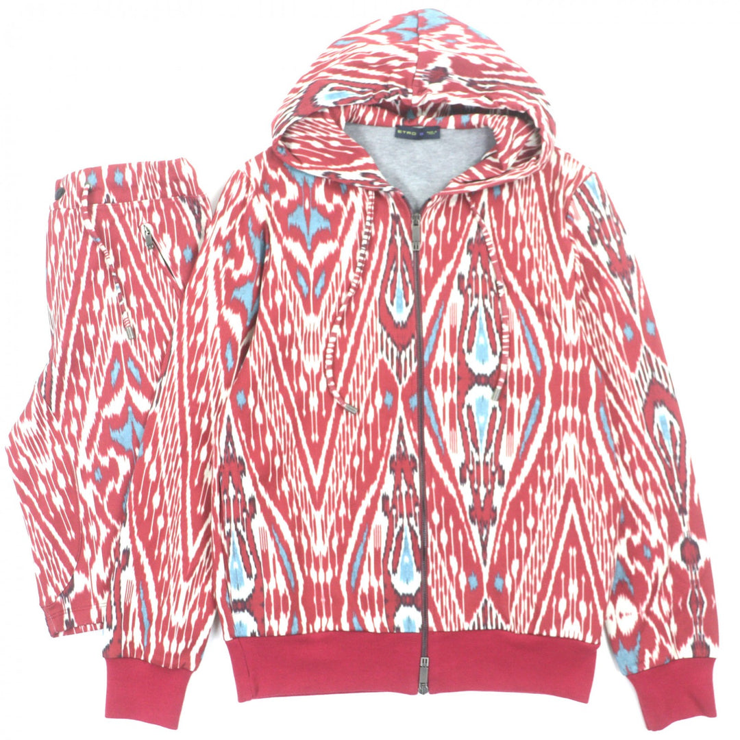 Discounted Great ETRO two-piece set All-over print hooded zip-up hoodie shorts Red S