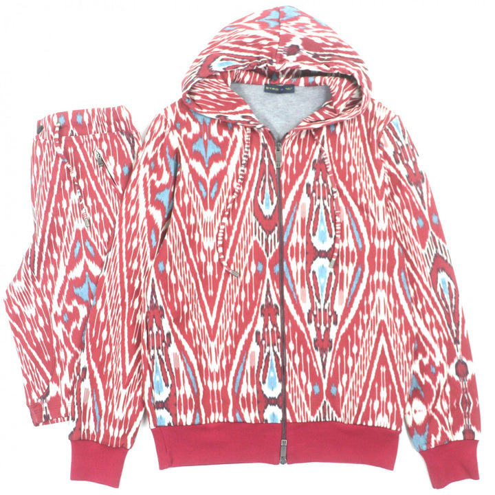 Discounted Great ETRO two-piece set All-over print hooded zip-up hoodie shorts Red S