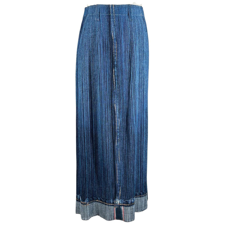 Excellent PLEATS PLEASE skirt Denim Transfer Long blue polyester 3 PP12-JG251
