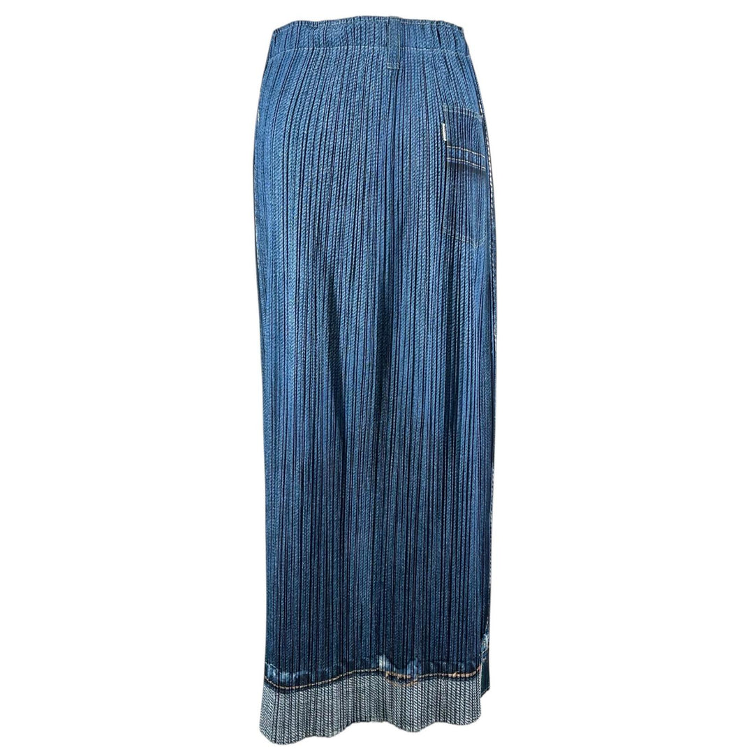 Excellent PLEATS PLEASE skirt Denim Transfer Long blue polyester 3 PP12-JG251