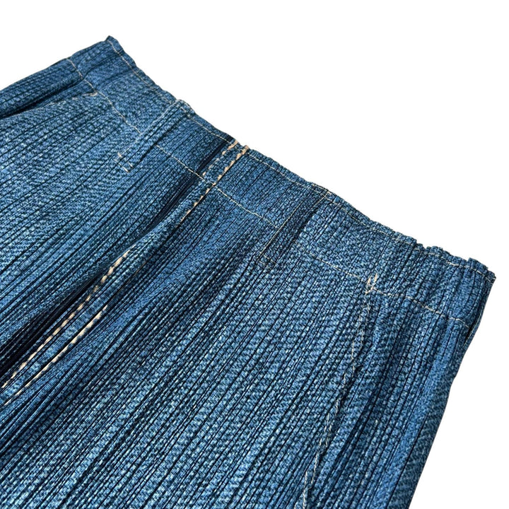 Excellent PLEATS PLEASE skirt Denim Transfer Long blue polyester 3 PP12-JG251