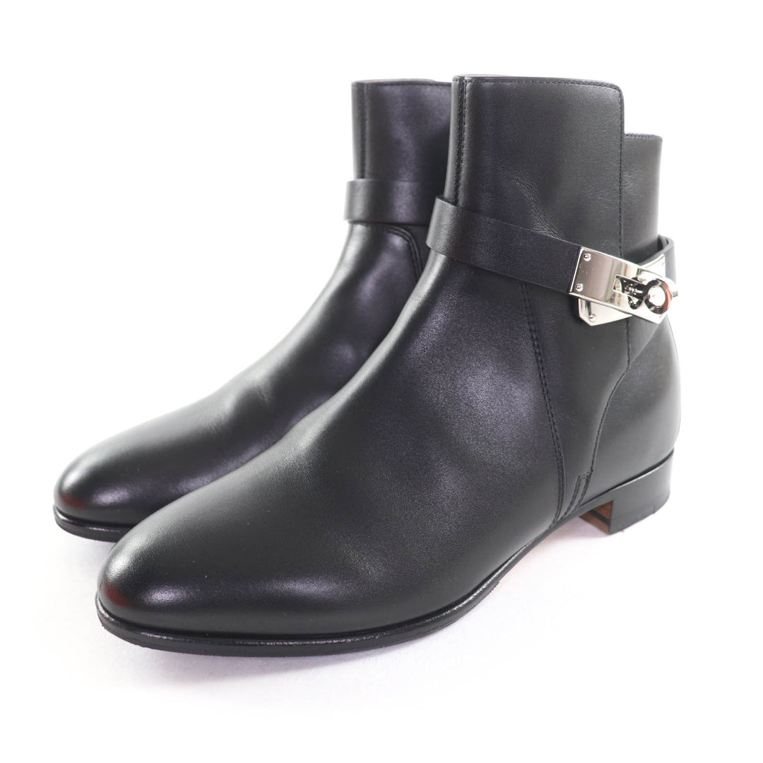 HERMES ショートブーツ ネオケリー バックル レザー ブラック レザー レディース 34.5
