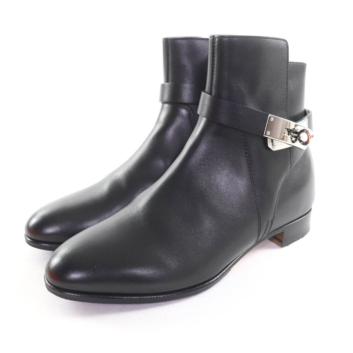HERMES ショートブーツ ネオケリー バックル レザー ブラック レザー レディース 34.5