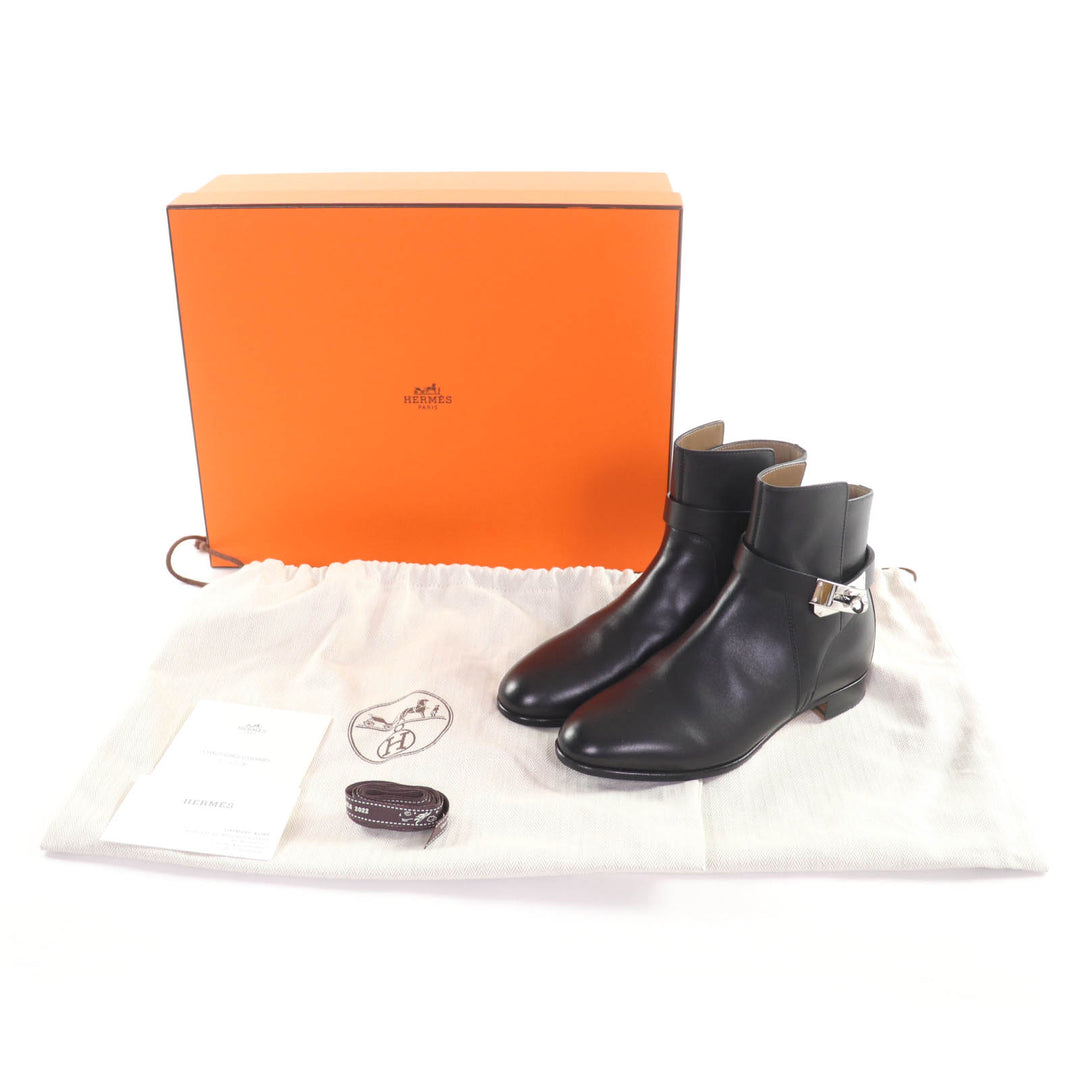 HERMES ショートブーツ ネオケリー バックル レザー ブラック レザー レディース 34.5