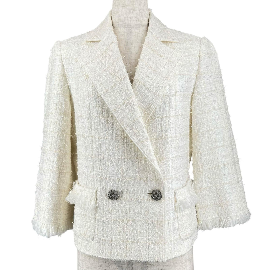 Excellent FOXEY BOUTIQUE Jacket Snow Flake Tweed Ivory Women 40 41308-SJ0A13K