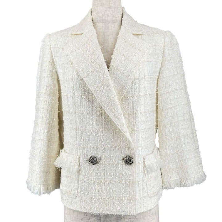 Excellent FOXEY BOUTIQUE Jacket Snow Flake Tweed Ivory Women 40 41308-SJ0A13K