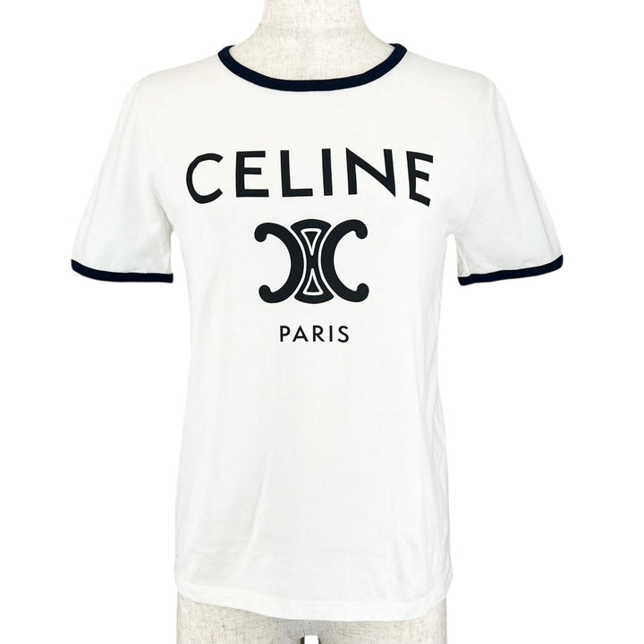 Excellent CELINE Short sleeve T-shirt Triomphe Print Ringer T-shirt white cotton