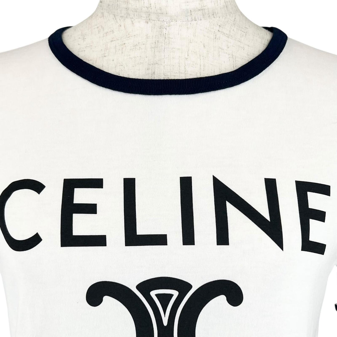 Excellent CELINE Short sleeve T-shirt Triomphe Print Ringer T-shirt white cotton