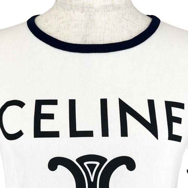 Excellent CELINE Short sleeve T-shirt Triomphe Print Ringer T-shirt white cotton