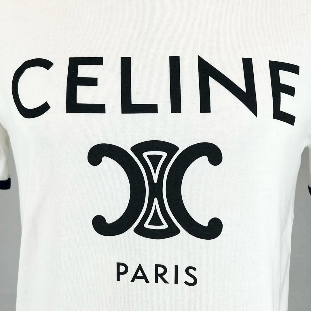 Excellent CELINE Short sleeve T-shirt Triomphe Print Ringer T-shirt white cotton