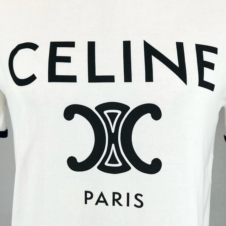 Excellent CELINE Short sleeve T-shirt Triomphe Print Ringer T-shirt white cotton