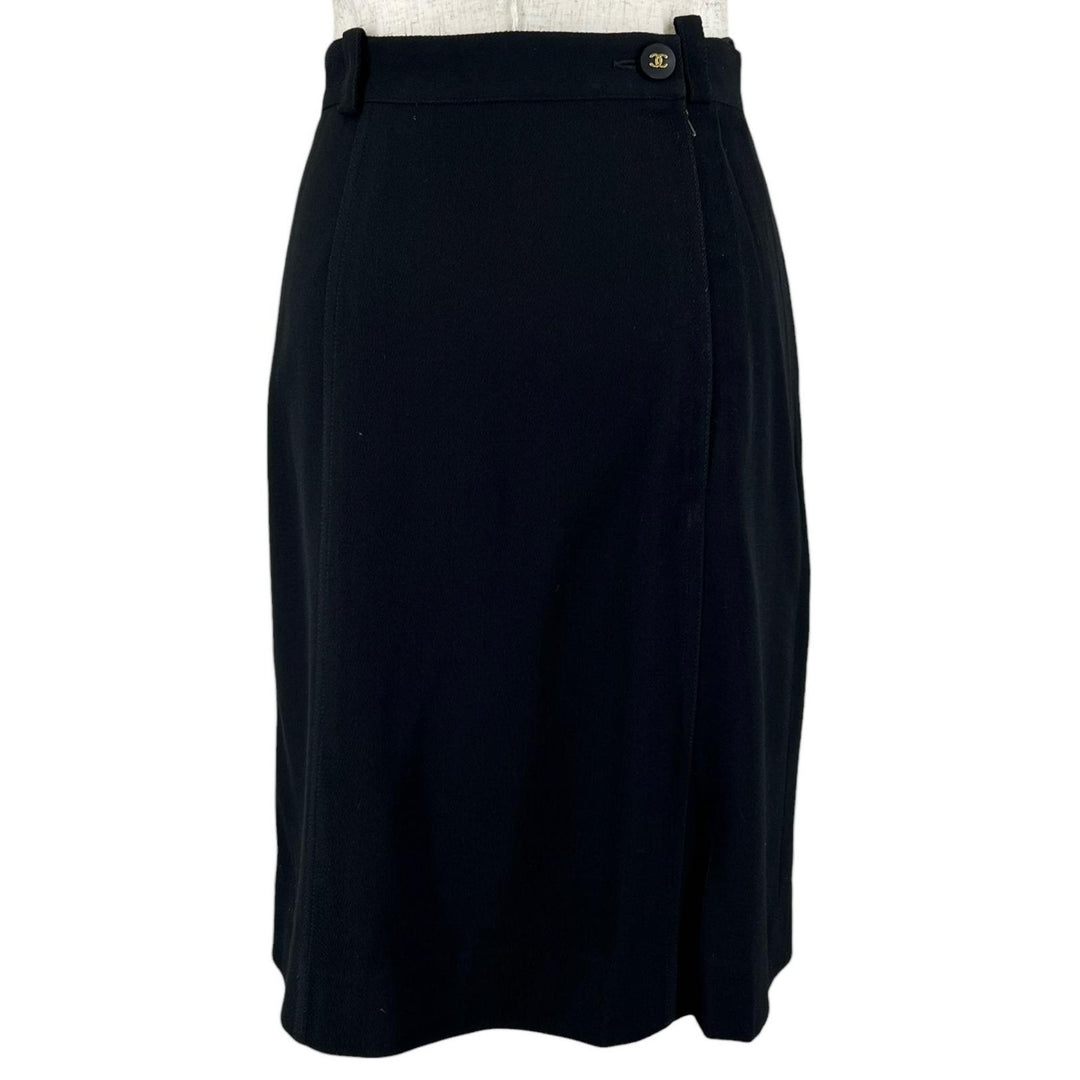 Great CHANEL skirt COCO Mark button black wool Women 36