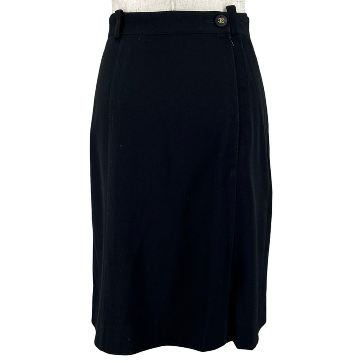Great CHANEL skirt COCO Mark button black wool Women 36