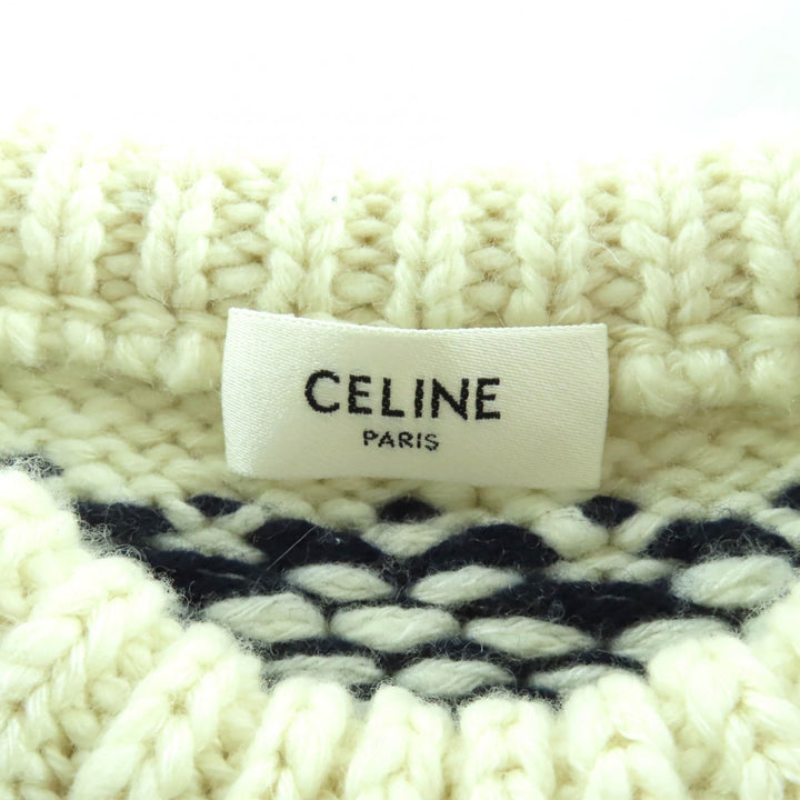 CELINE ニット オフホワイト ネイビー ウール レディース S 2ADLR888Z01MA 美品