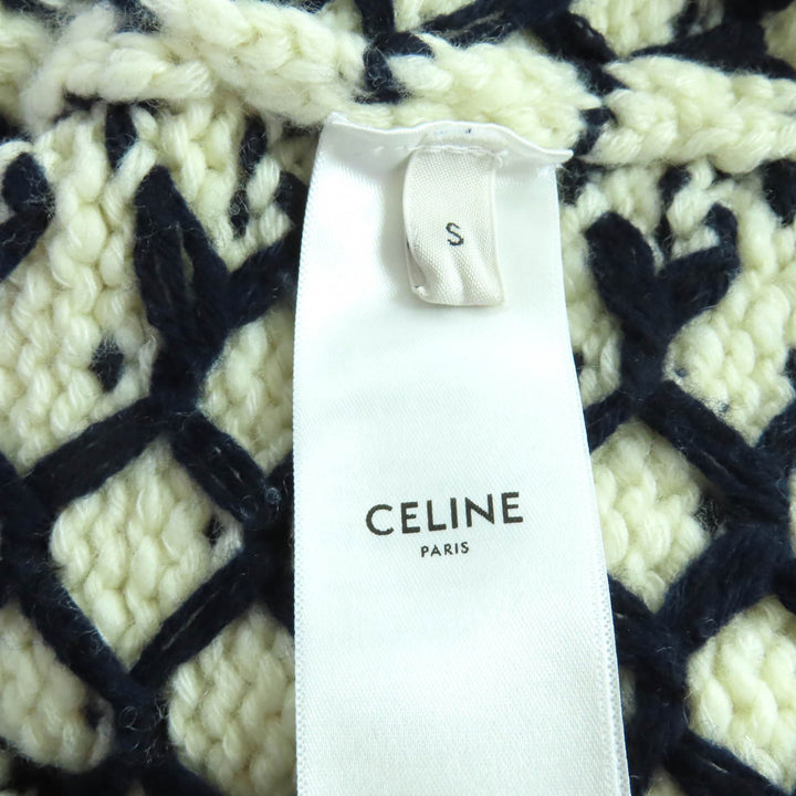 CELINE ニット オフホワイト ネイビー ウール レディース S 2ADLR888Z01MA 美品