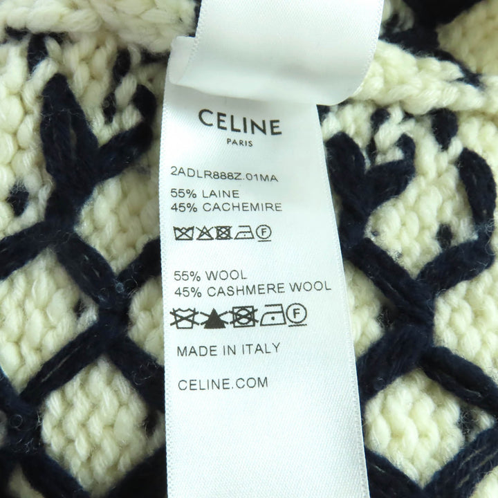 CELINE ニット オフホワイト ネイビー ウール レディース S 2ADLR888Z01MA 美品