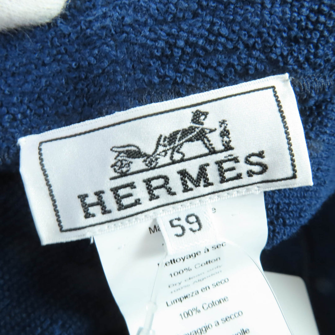 爱马仕 (HERMES) 经典 H 标志刺绣渔夫帽，海军蓝棉质，女款 XS 码