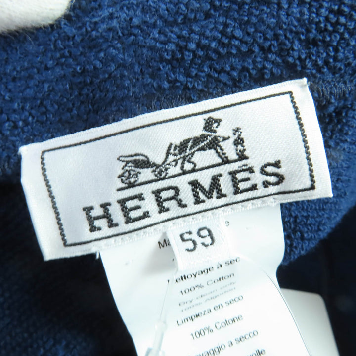 爱马仕 (HERMES) 经典 H 标志刺绣渔夫帽，海军蓝棉质，女款 XS 码