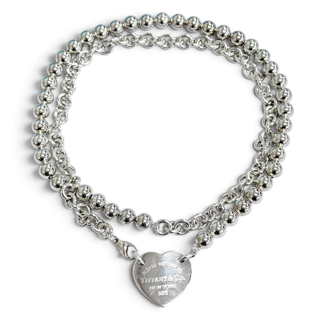 Great TIFFANY&Co. Necklace Heart Tag Wrap Silver AG925 Women