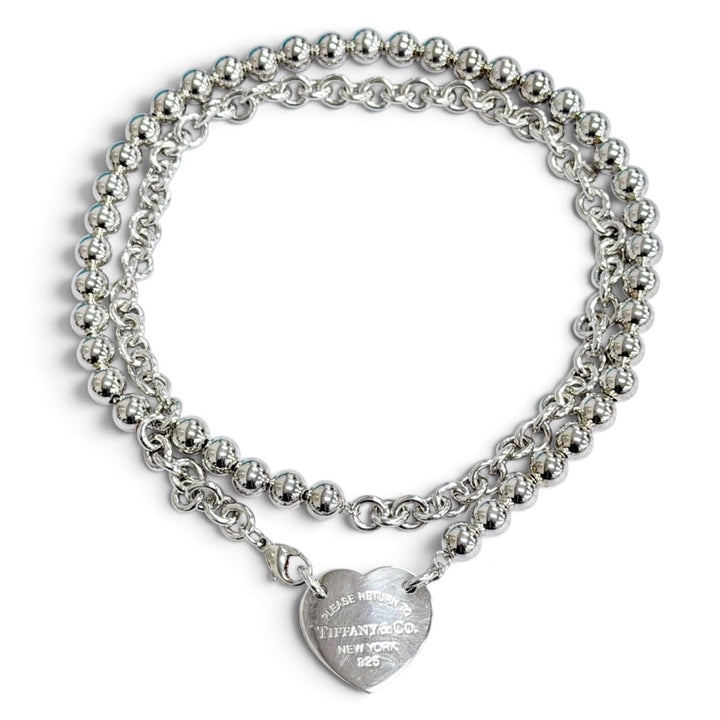 Great TIFFANY&Co. Necklace Heart Tag Wrap Silver AG925 Women