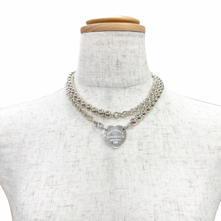 Great TIFFANY&Co. Necklace Heart Tag Wrap Silver AG925 Women