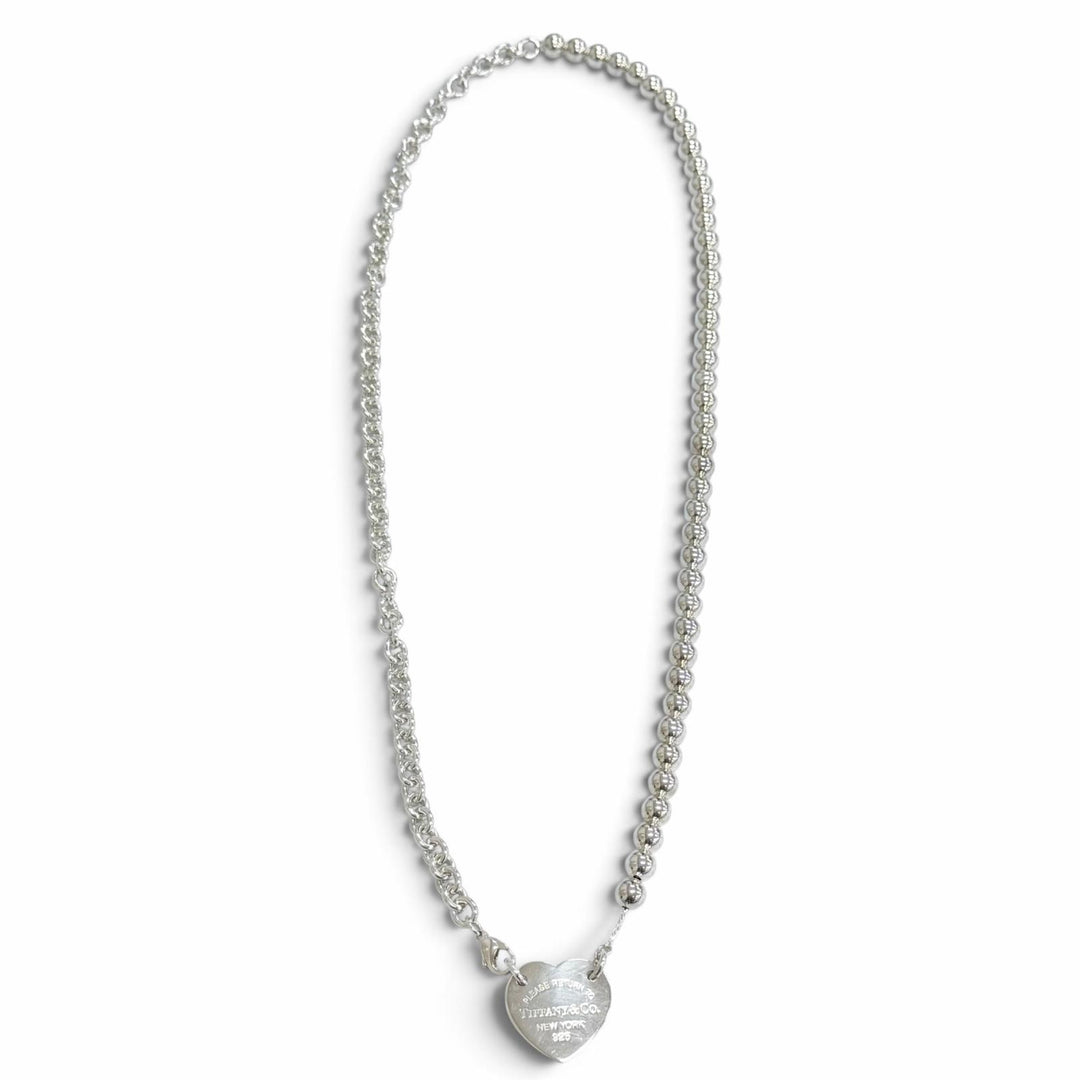 Great TIFFANY&Co. Necklace Heart Tag Wrap Silver AG925 Women