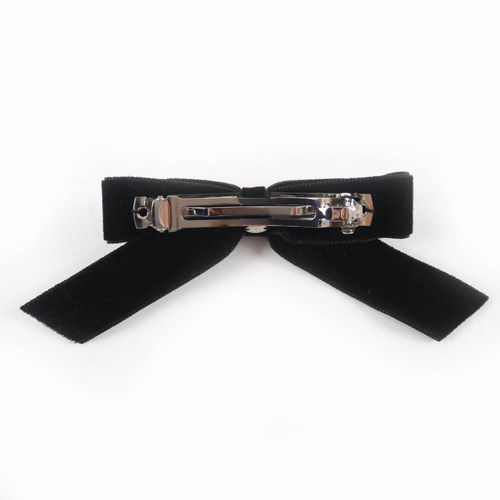 Excellent CHANEL hair accessory COCO Mark Ribbon Velvet Barrette black Women 22B