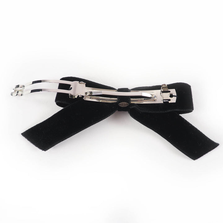 Excellent CHANEL hair accessory COCO Mark Ribbon Velvet Barrette black Women 22B
