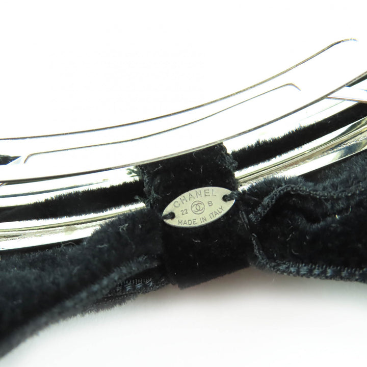 Excellent CHANEL hair accessory COCO Mark Ribbon Velvet Barrette black Women 22B