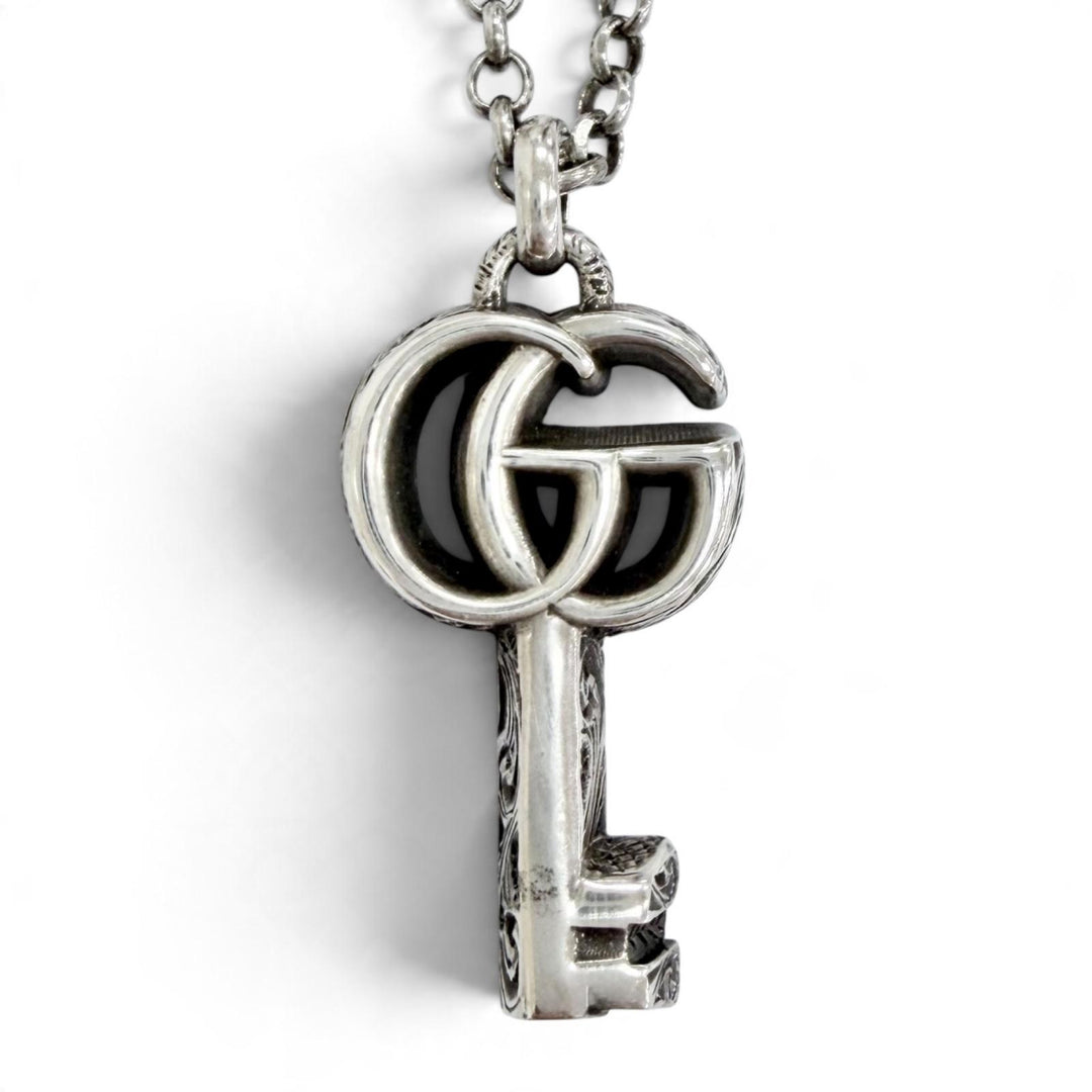Great GUCCI Arabesque Double G Key Necklace Accessory Silver AG925 mens 627757