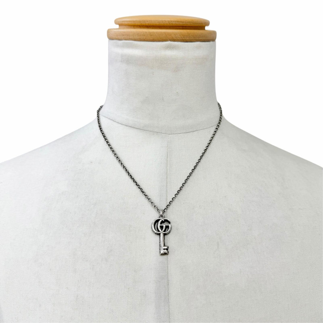 Great GUCCI Arabesque Double G Key Necklace Accessory Silver AG925 mens 627757