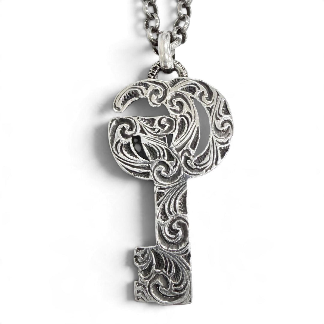 Great GUCCI Arabesque Double G Key Necklace Accessory Silver AG925 mens 627757
